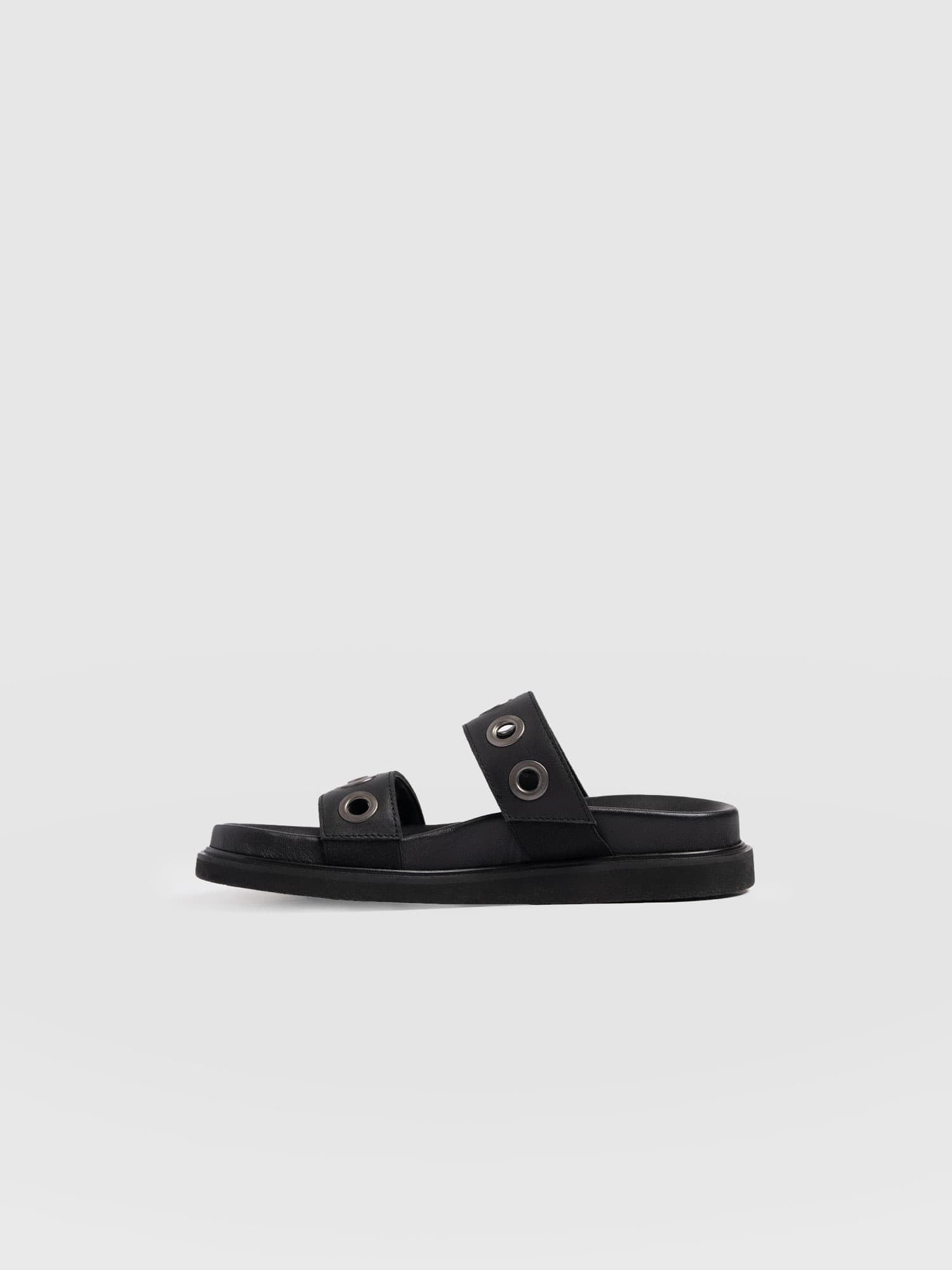 Madison Eyelet Slides - Black