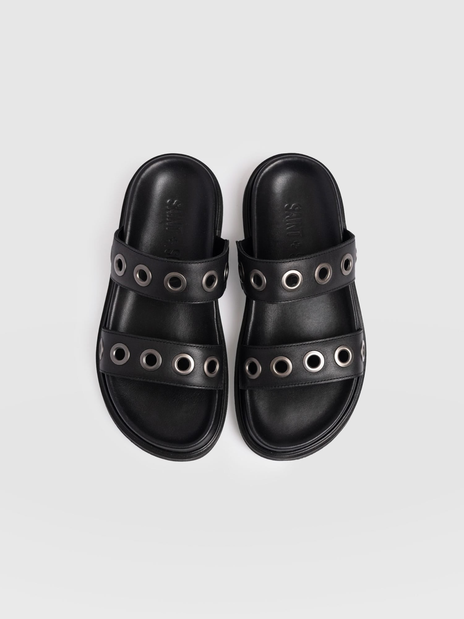 Madison Eyelet Slides - Black