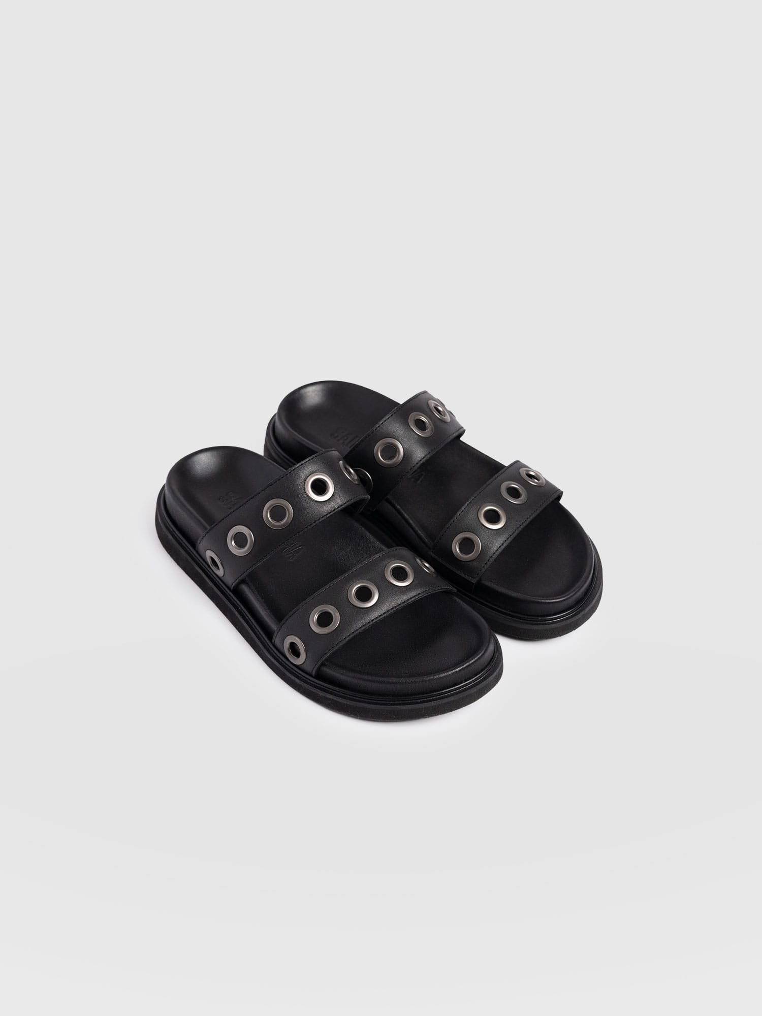 Madison Eyelet Slides - Black