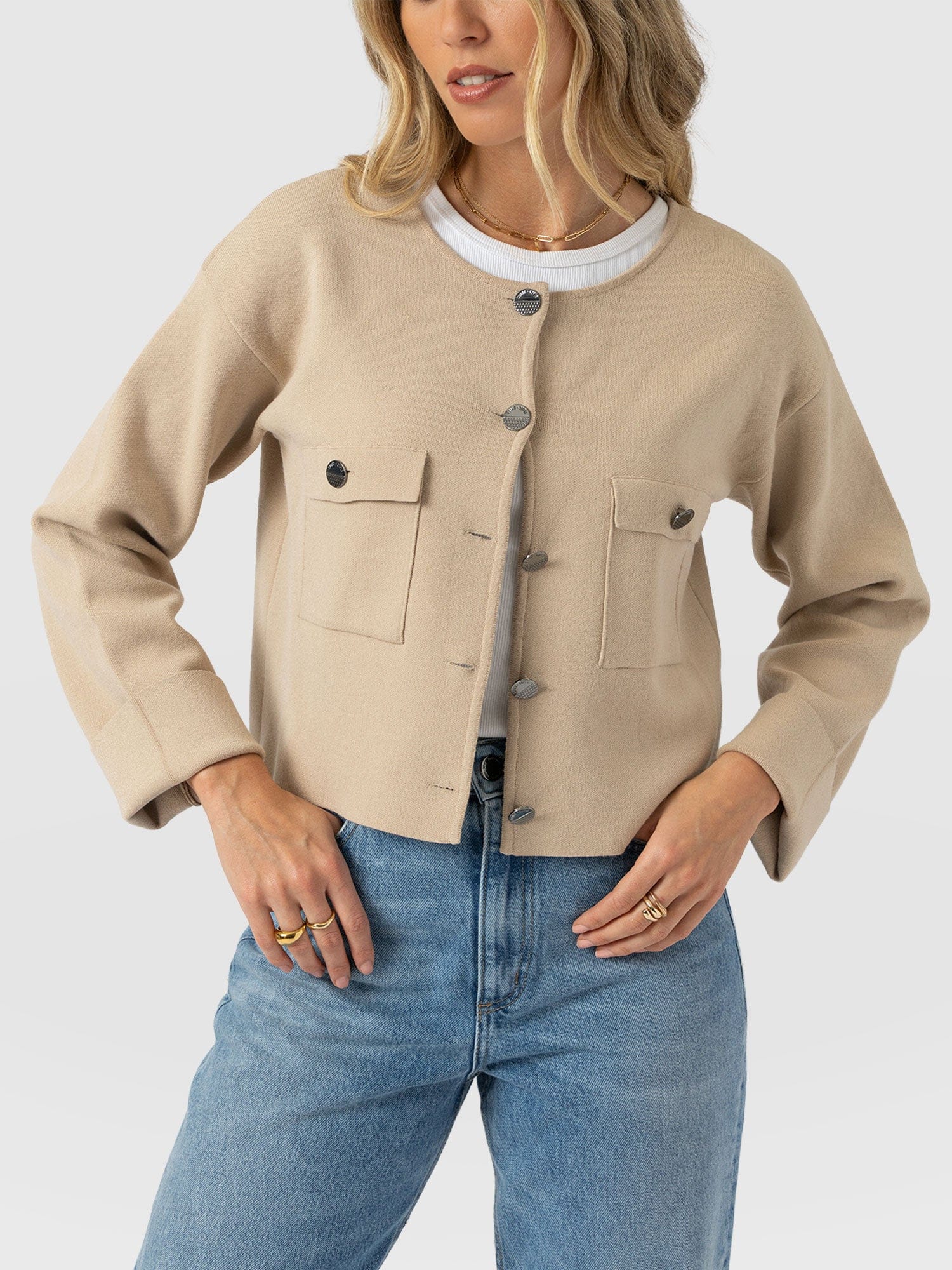Maeva Knit Jacket Cream - Women's Wool Jacket | Saint + Sofia® UK