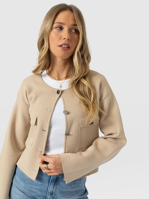 Maeva Knit Jacket Cream - Women's Wool Jacket | Saint + Sofia® UK