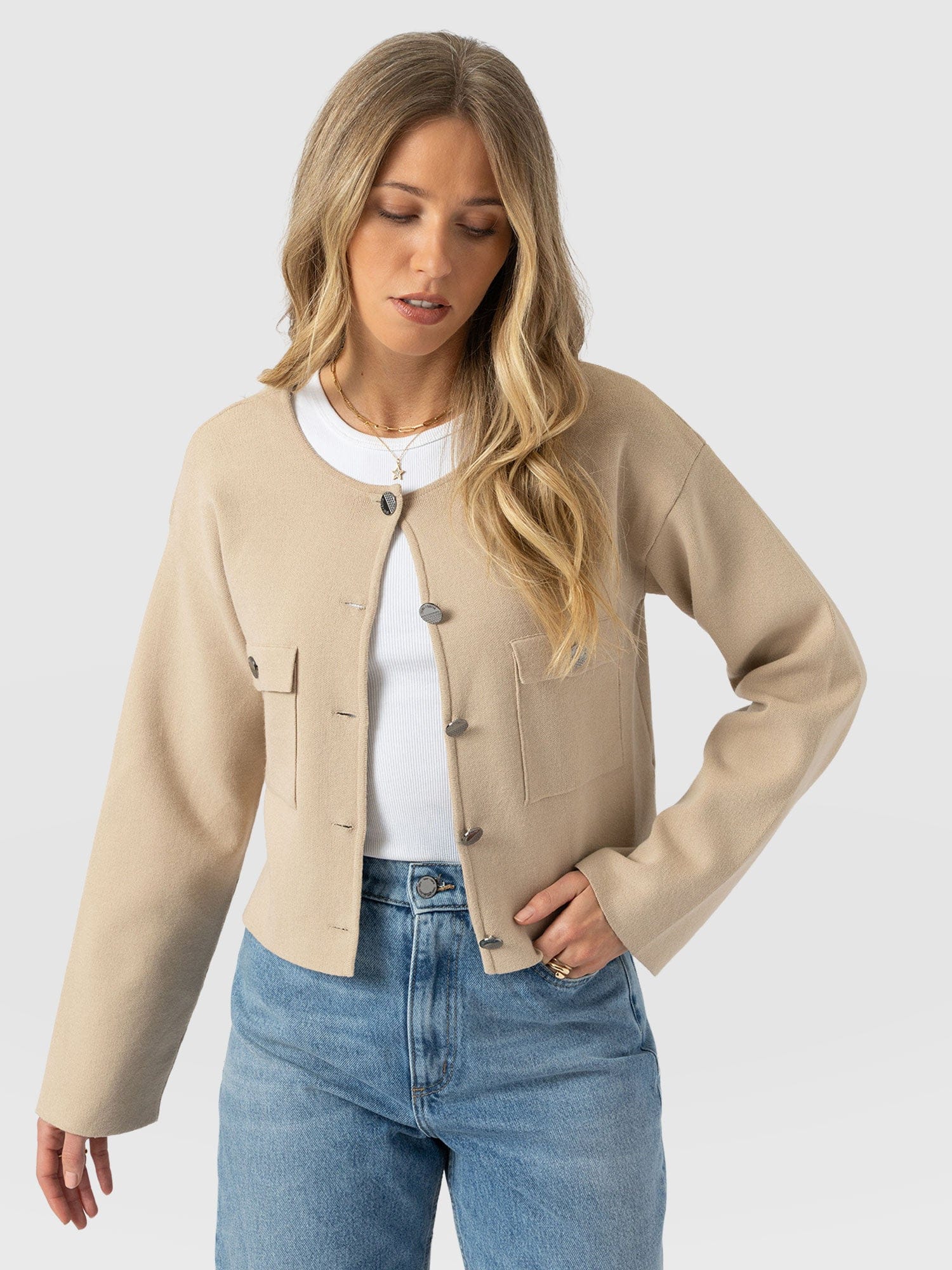 Maeva Knit Jacket Cream - Women's Wool Jacket | Saint + Sofia® UK