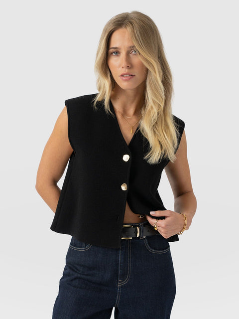 Maeva Knit Waistcoat - Black - Women's Jumpers | Saint + Sofia® UK