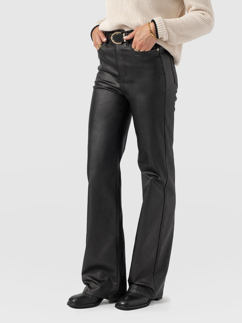 Maeve Wide Leg Pant - Black Coated