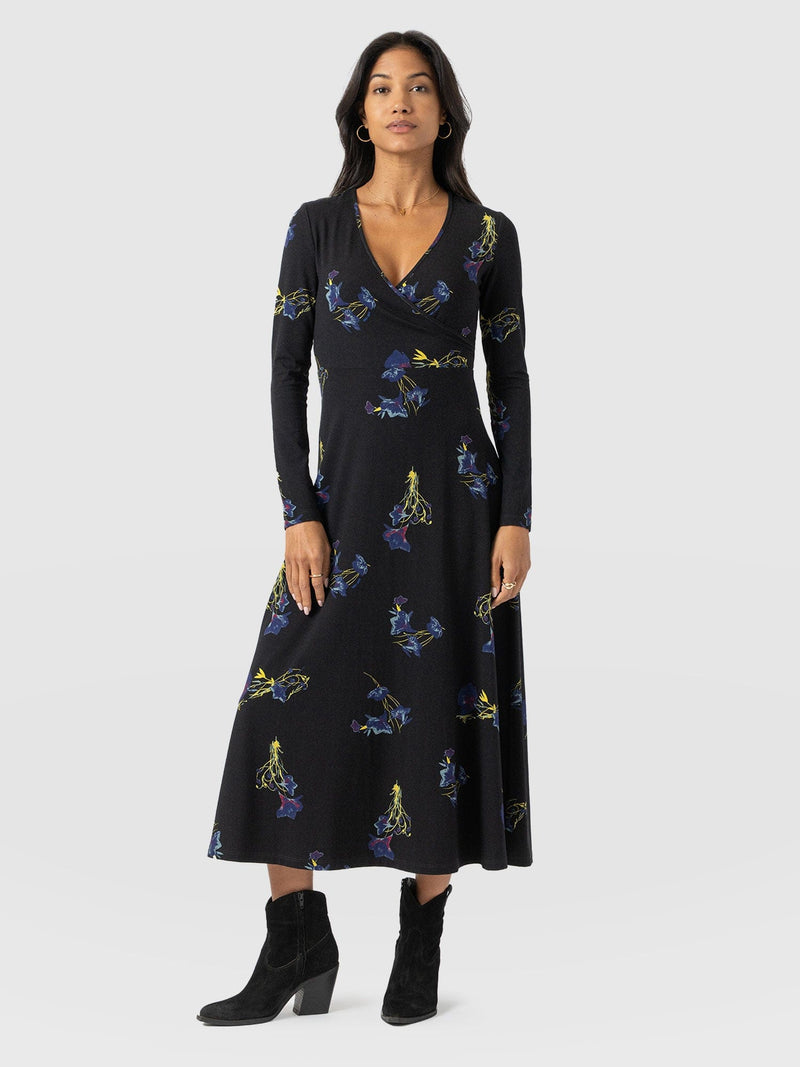 Maggie Wrap Midi Dress - Blue Lily Gardens