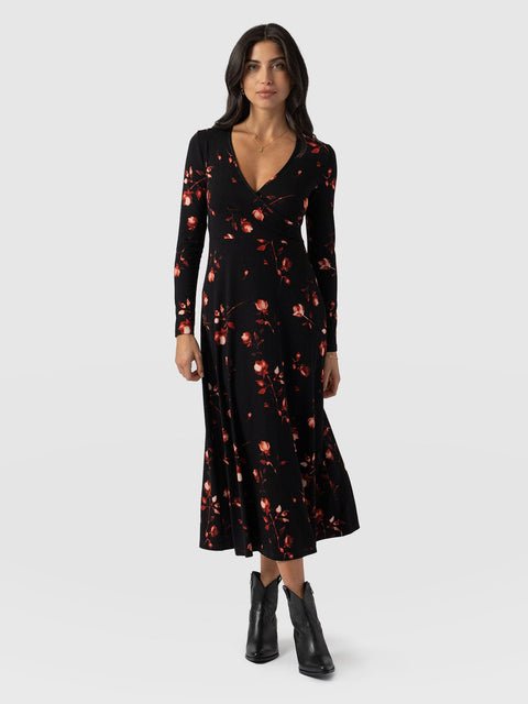 Maggie Wrap Midi Dress Dark Roses - Women's Dresses | Saint + Sofia® UK