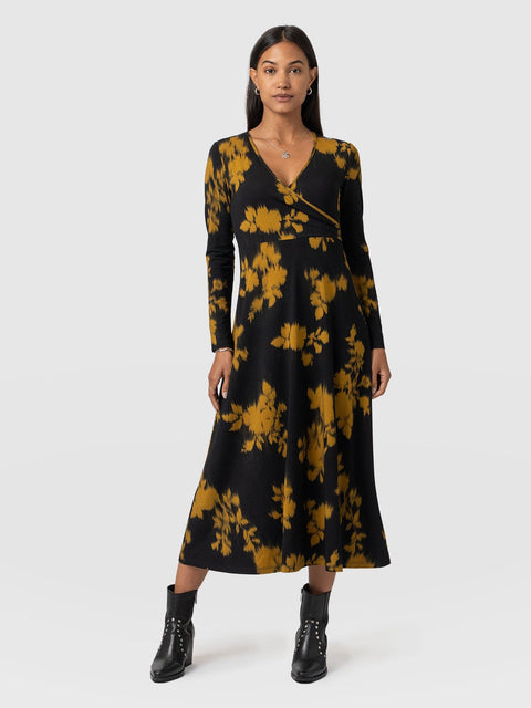 Maggie Wrap Midi Dress Yellow Fade Floral - Women's Dresses | Saint + Sofia® UK
