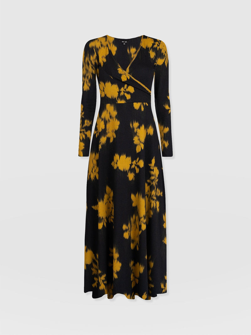 Maggie Wrap Midi Dress - Yellow Fade Floral