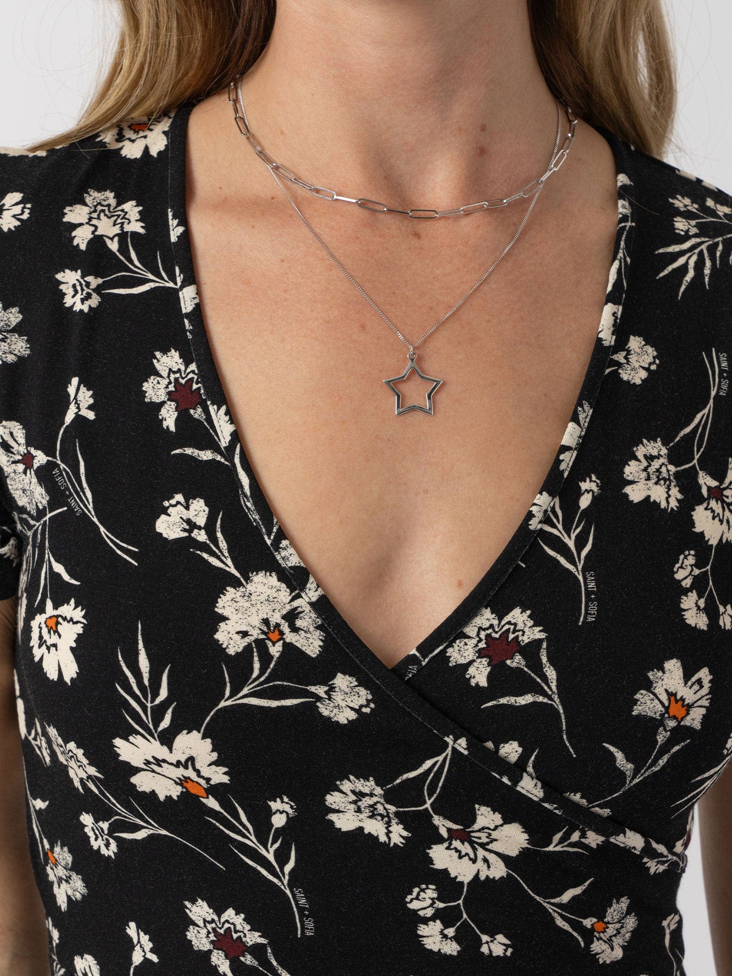 Maggie Wrap Short Sleeve Midi Dress  - Black Spring Floral