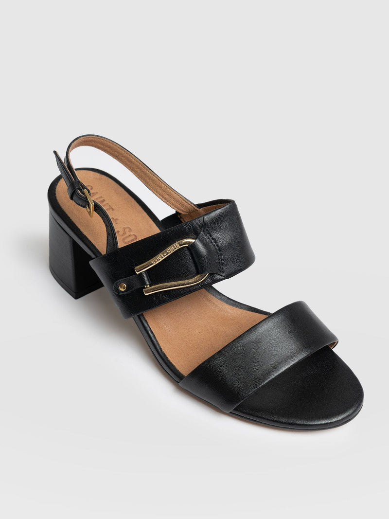 Maida Block Heeled Mules - Black