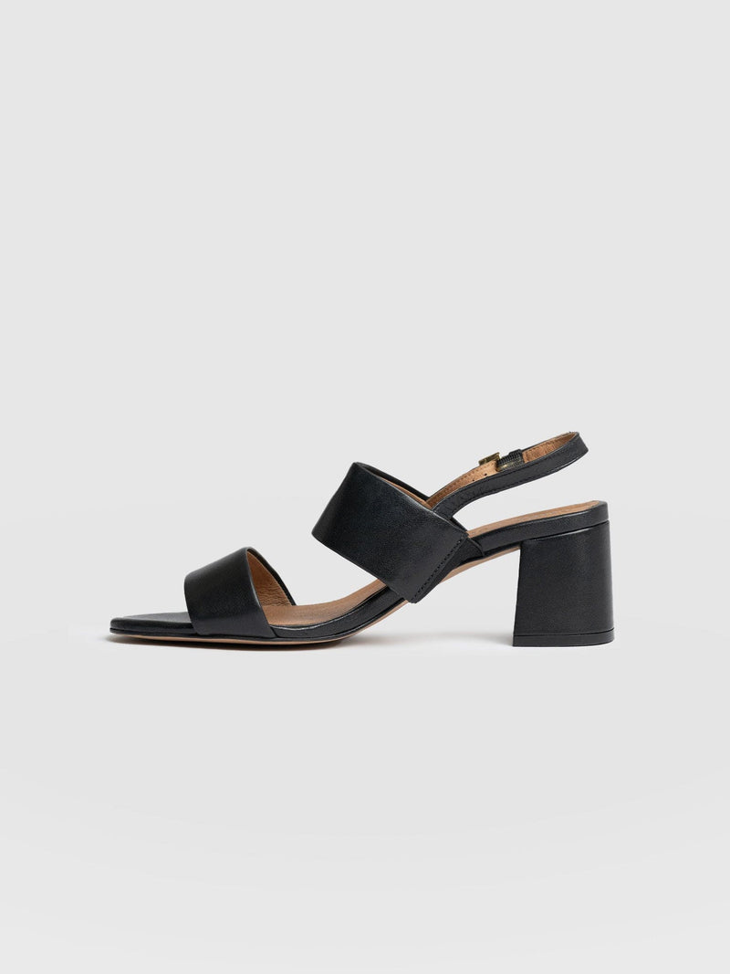 Maida Block Heeled Mules - Black