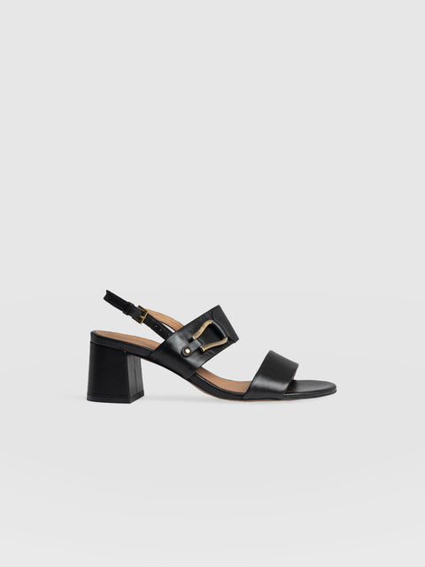 Maida Block Heeled Mules - Black