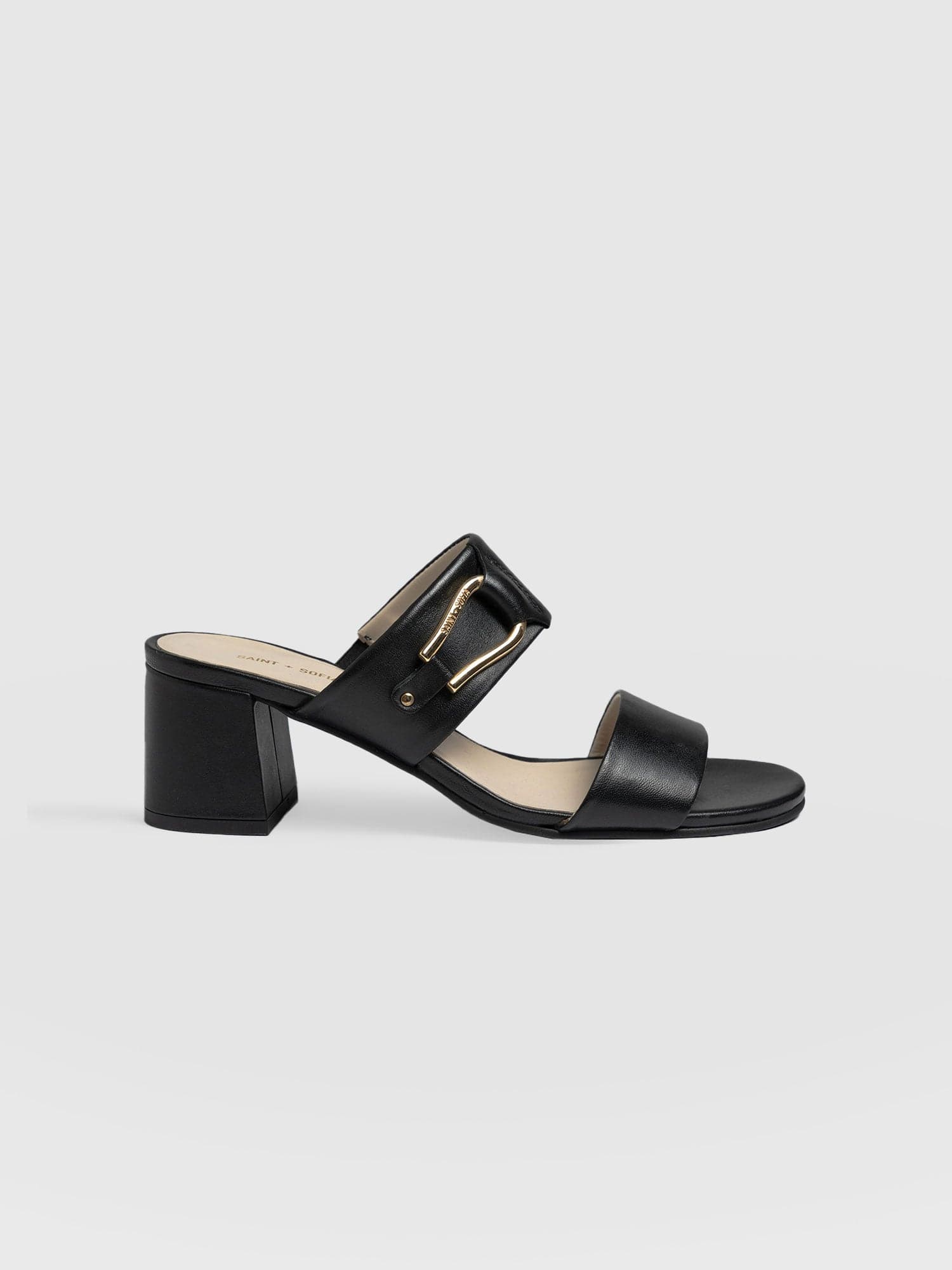 Black low heel store mules