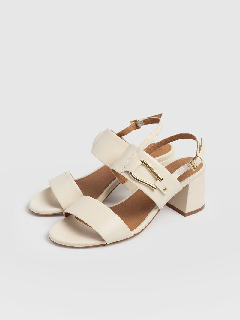 Maida Block Heeled Mules - Cream