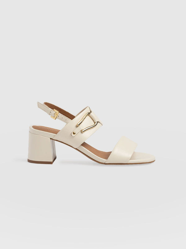 Maida Block Heeled Mules - Cream