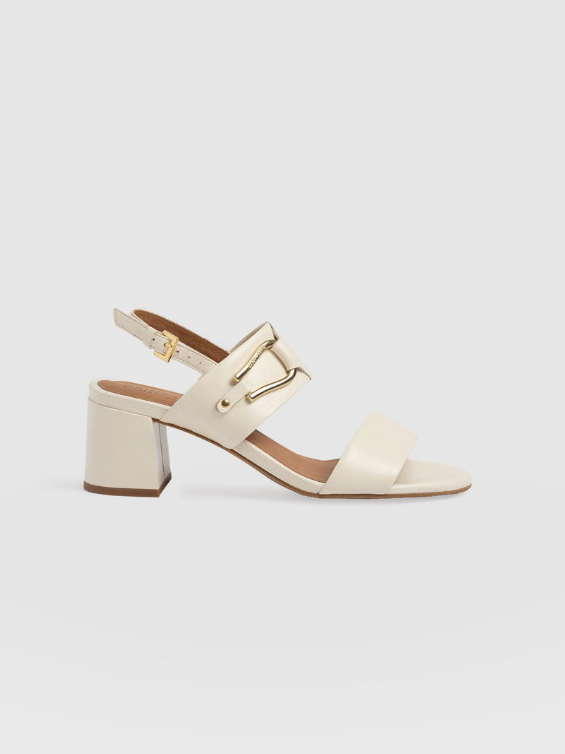 Maida Block Heeled Mules - Cream