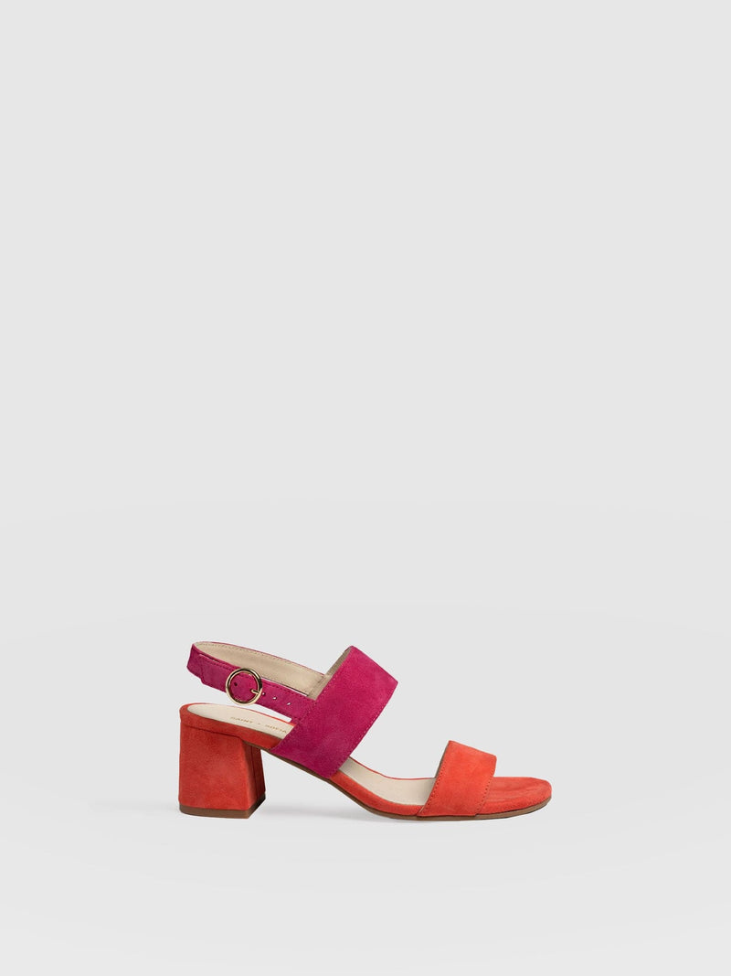 Maida Block Heeled Sandal - Pink & Orange