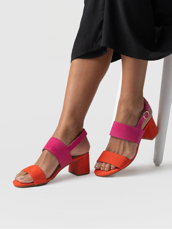 Maida Block Heeled Sandal - Pink & Orange