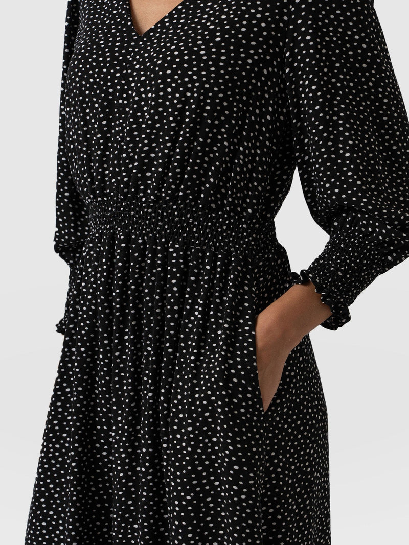 Marina Shirring Dress - Black Spot