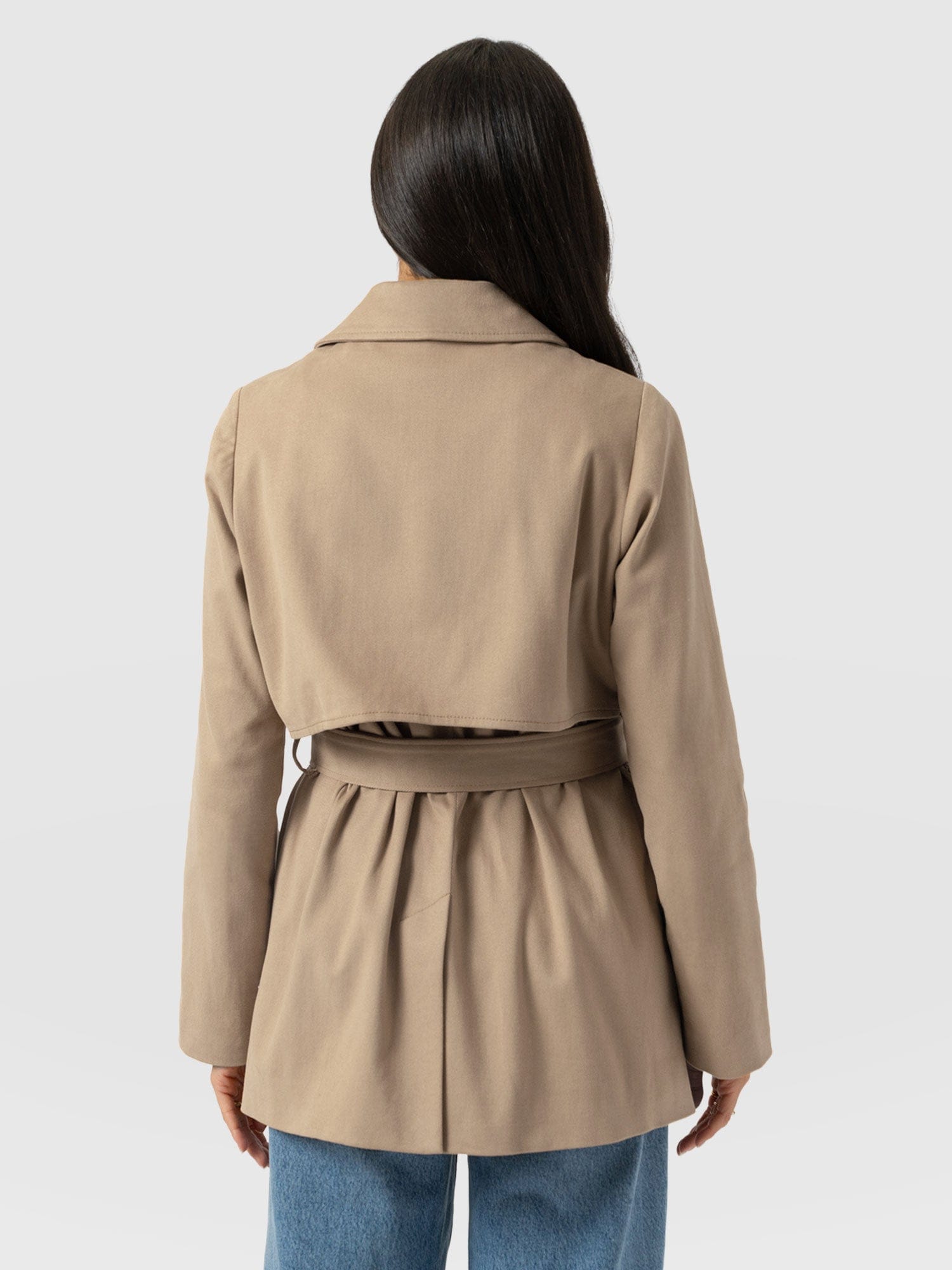 Marion Double Breasted Short Trench - Beige - Women's Outerwears | Saint + Sofia® UK