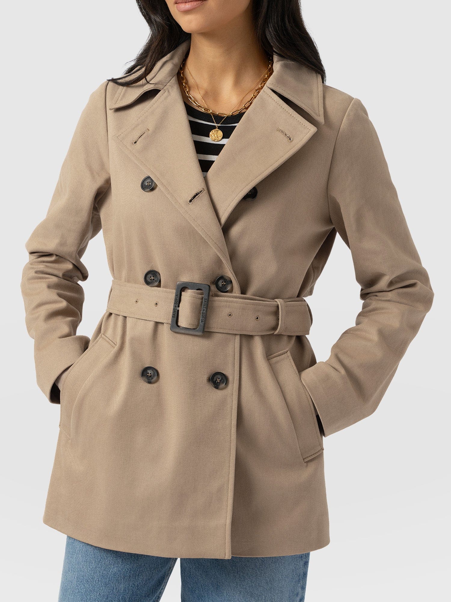 Marion Double Breasted Short Trench - Beige