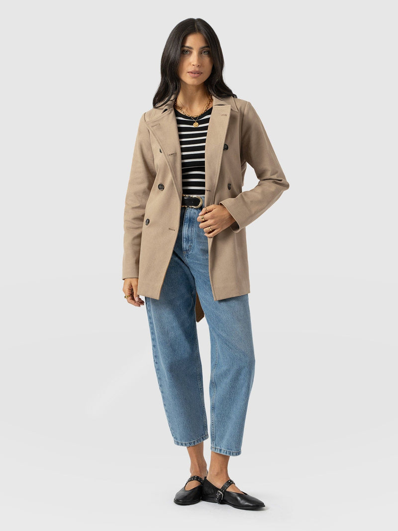 Marion Double Breasted Short Trench - Beige - Women's Outerwears | Saint + Sofia® UK
