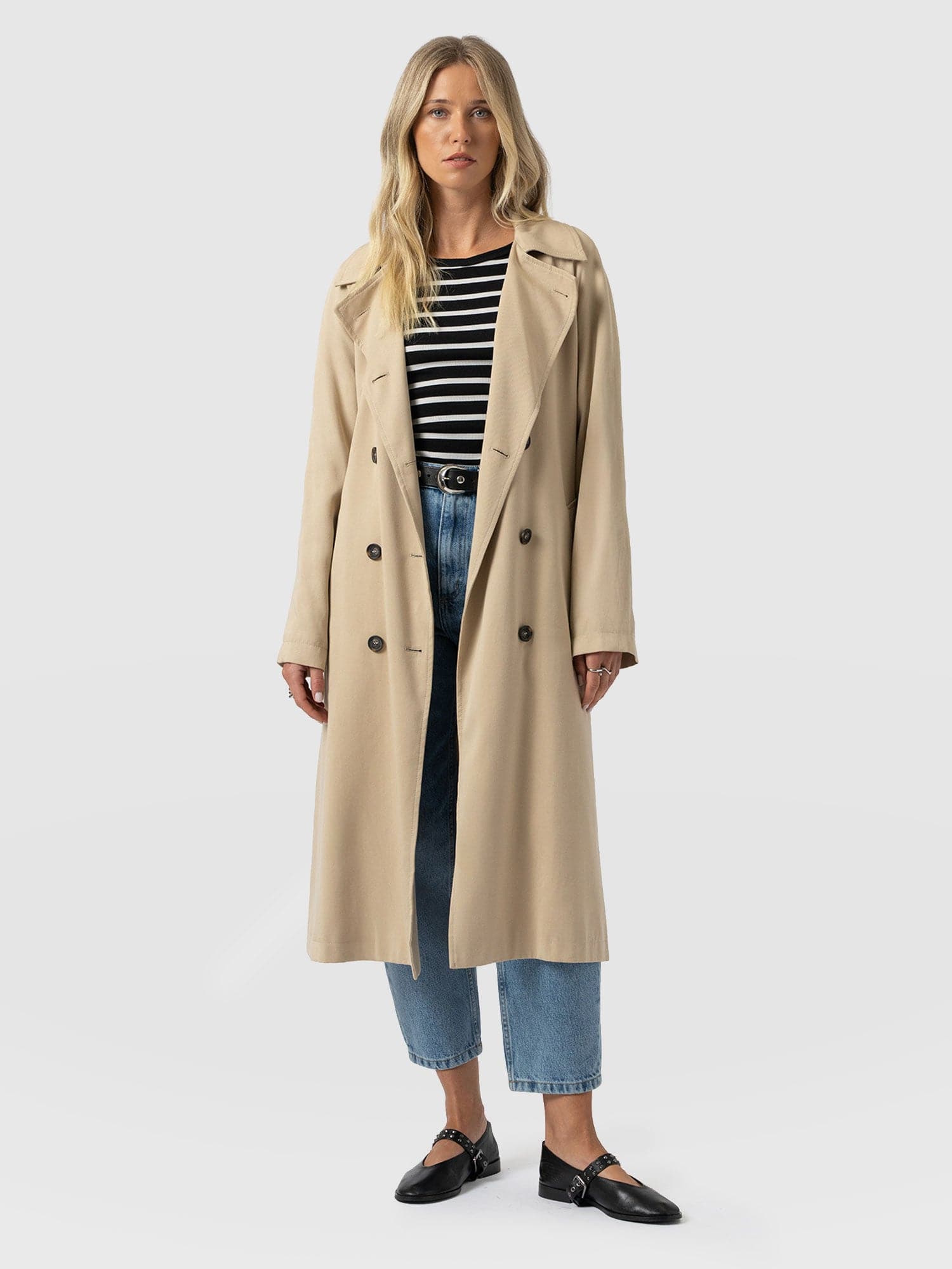 Marion Double Breasted Trench Beige - Women's Overcoats | Saint + Sofia® UK