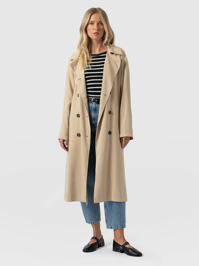 Marion Double Breasted Trench Beige - Women's Overcoats | Saint + Sofia® UK