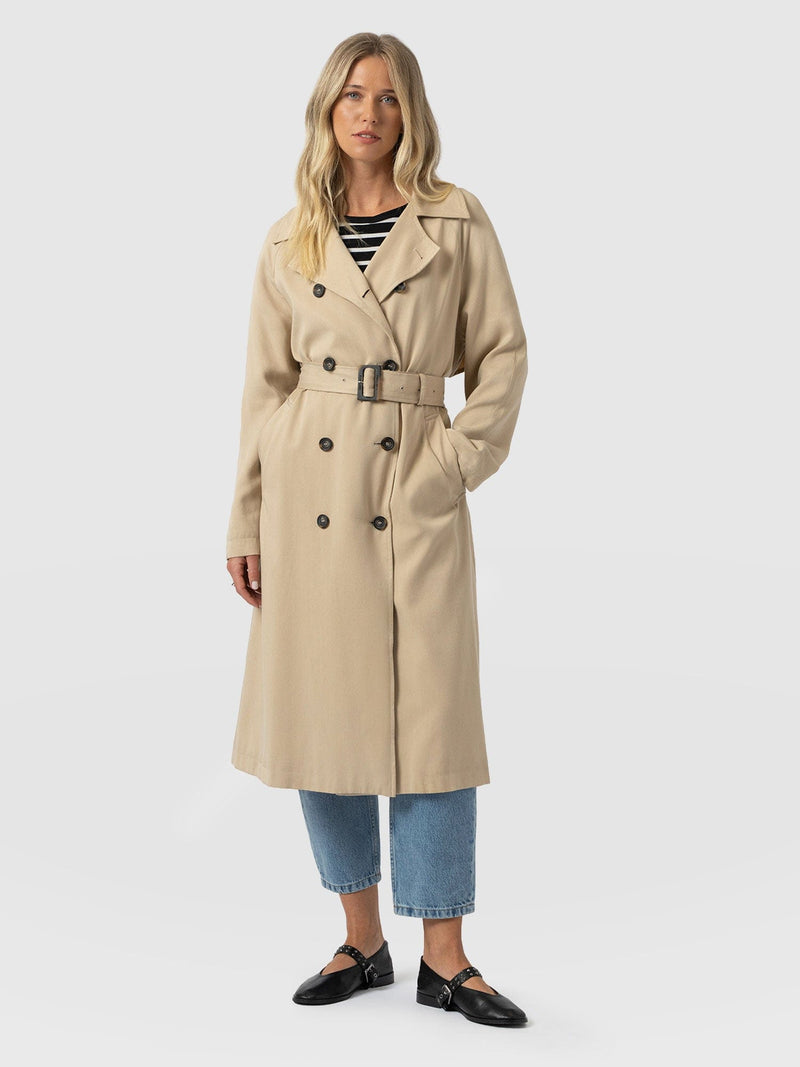 Marion Double Breasted Trench Beige - Women's Overcoats | Saint + Sofia® UK