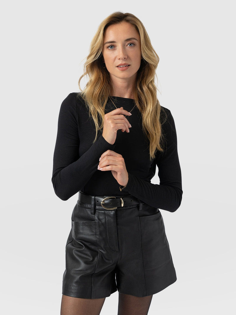 Marnie Cowl Back Long Sleeve Tee - Black Lace