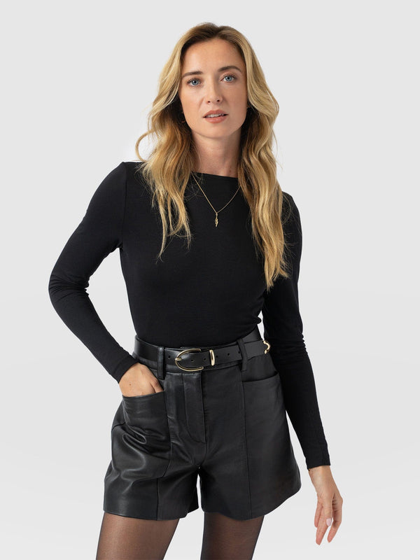 Marnie Cowl Back Long Sleeve Tee - Black Lace