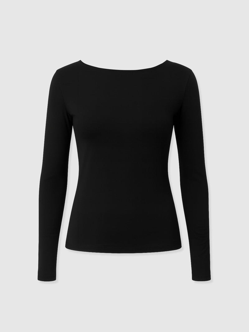 Marnie Cowl Back Long Sleeve Tee - Black Lace