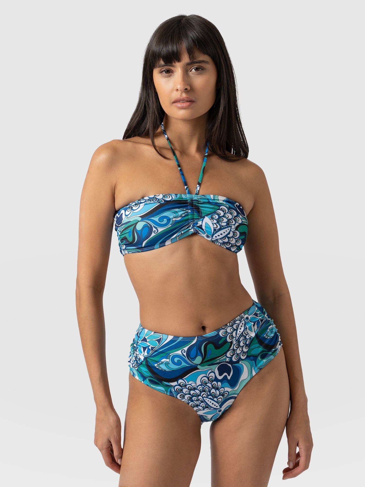 Bandeau bikini with high sale waisted bottoms