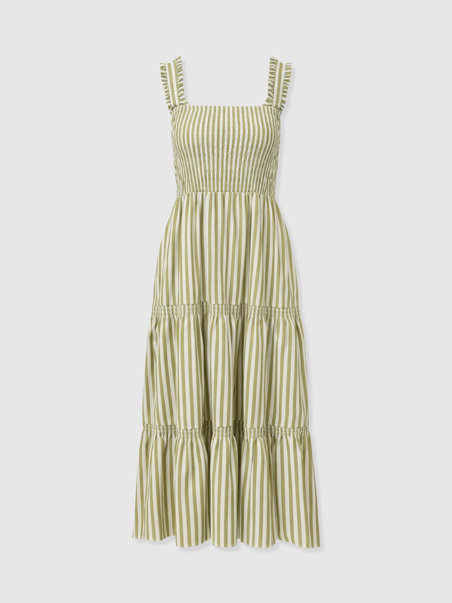 Maya Shirring Dress - Green Stripe - Women's Dresses | Saint and Sofia® UK