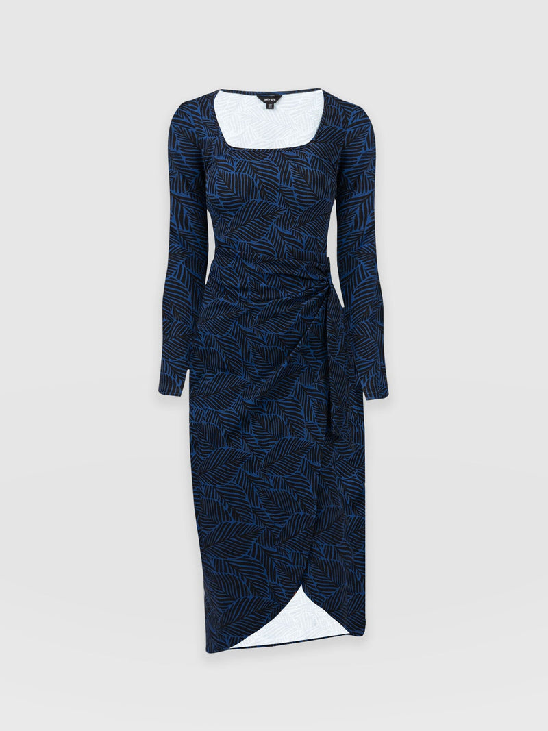 Amelia Wrap Dress - Blue Leaf