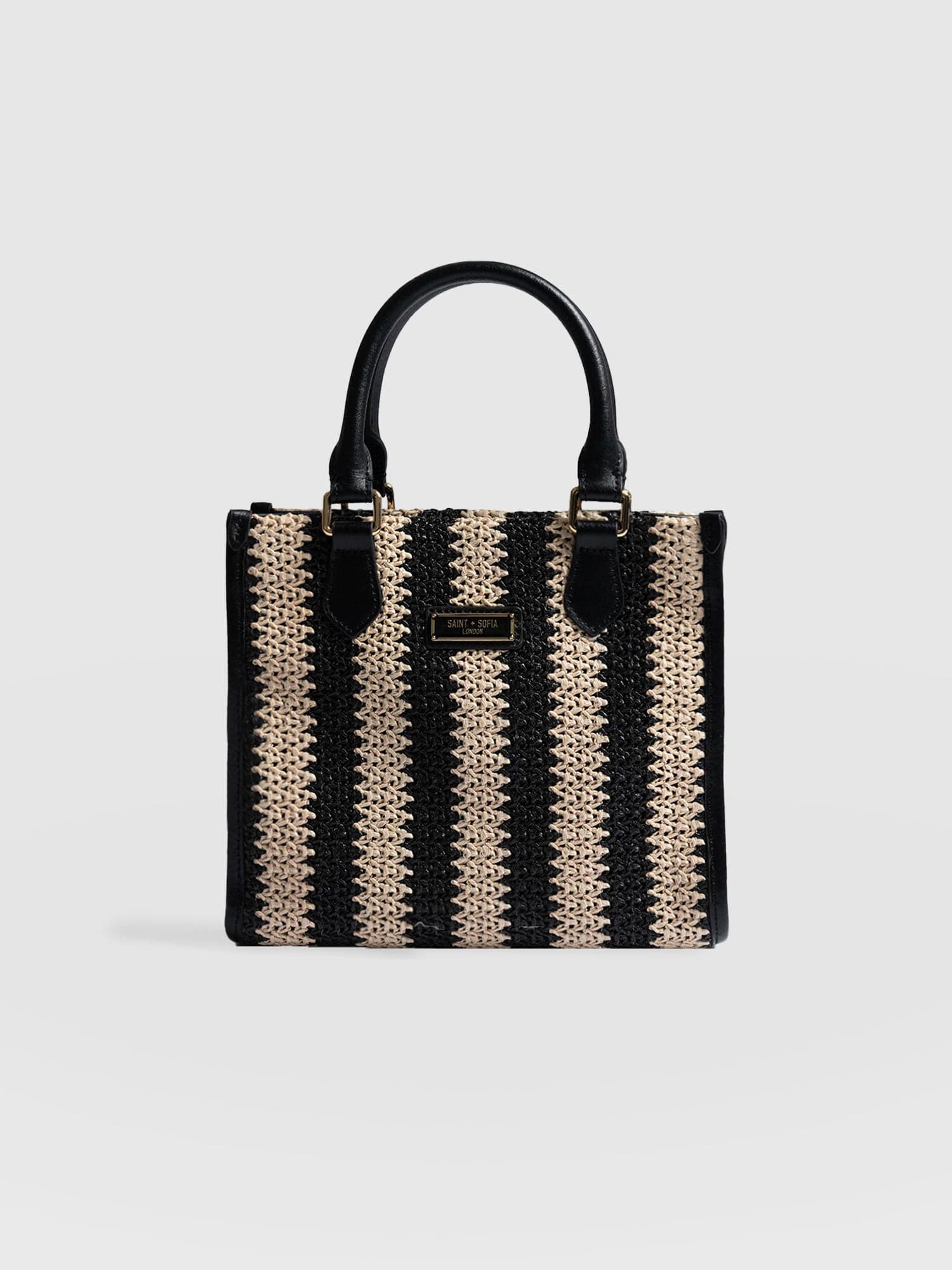 Mia Mini Tote Bag - Beige/Black Raffia