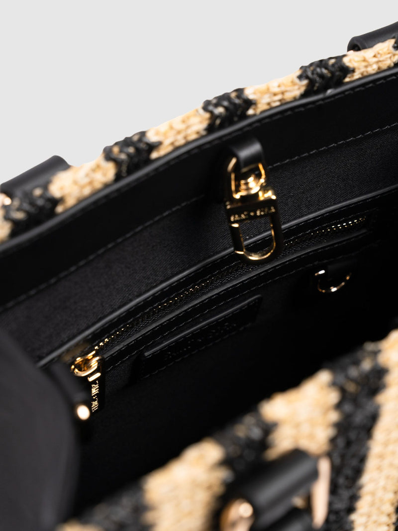 Mia Mini Tote Bag - Black Raffia - Women's Handbags | Saint + Sofia® UK