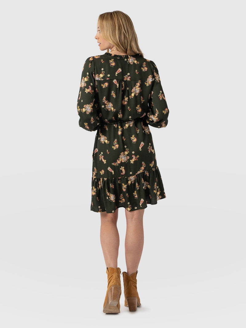 Mini Olivia Zip Up Dress - Khaki Paisley