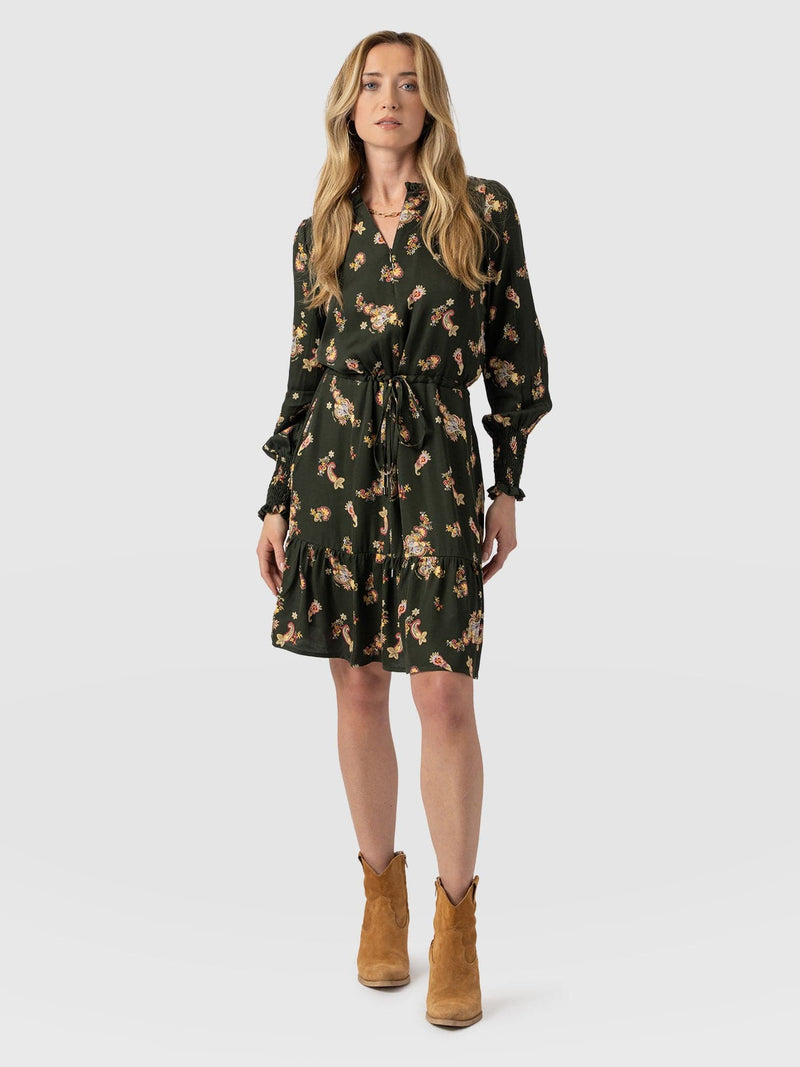 Mini Olivia Zip Up Dress - Khaki Paisley