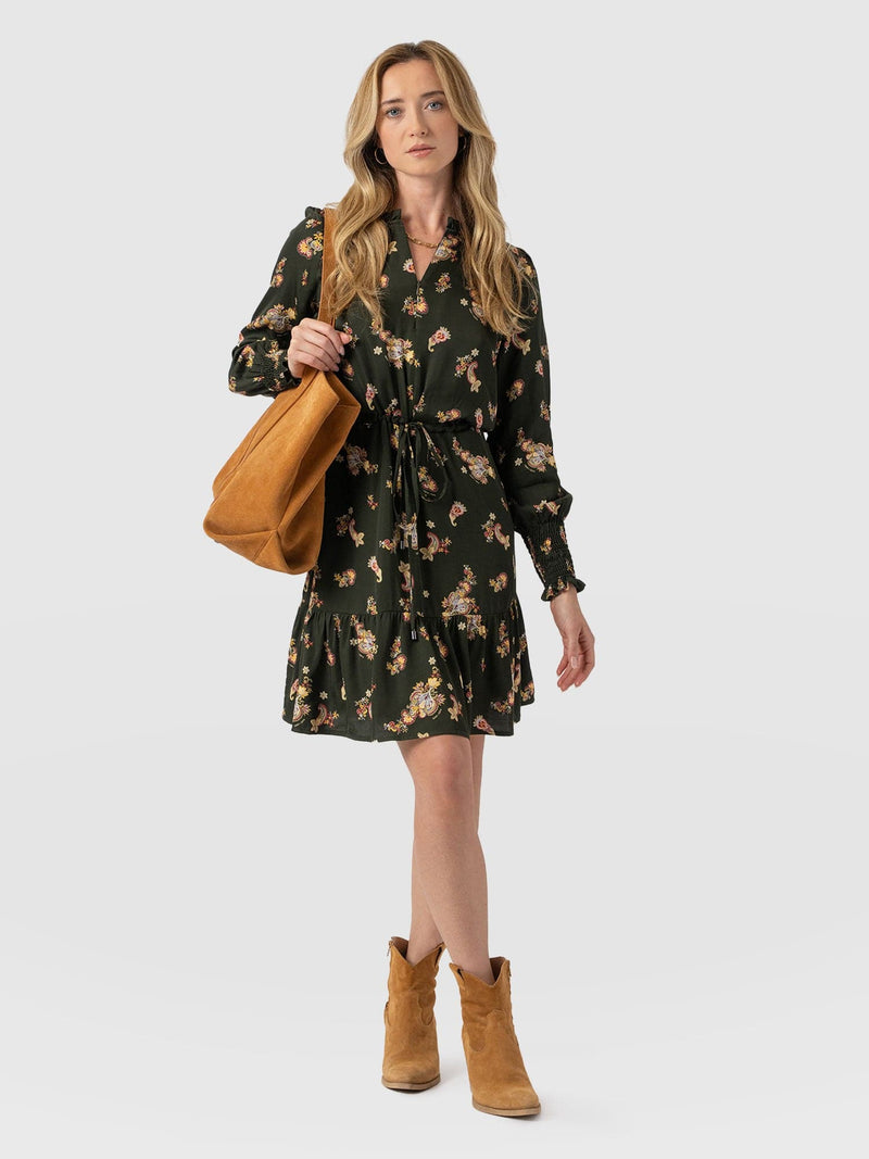 Mini Olivia Zip Up Dress - Khaki Paisley