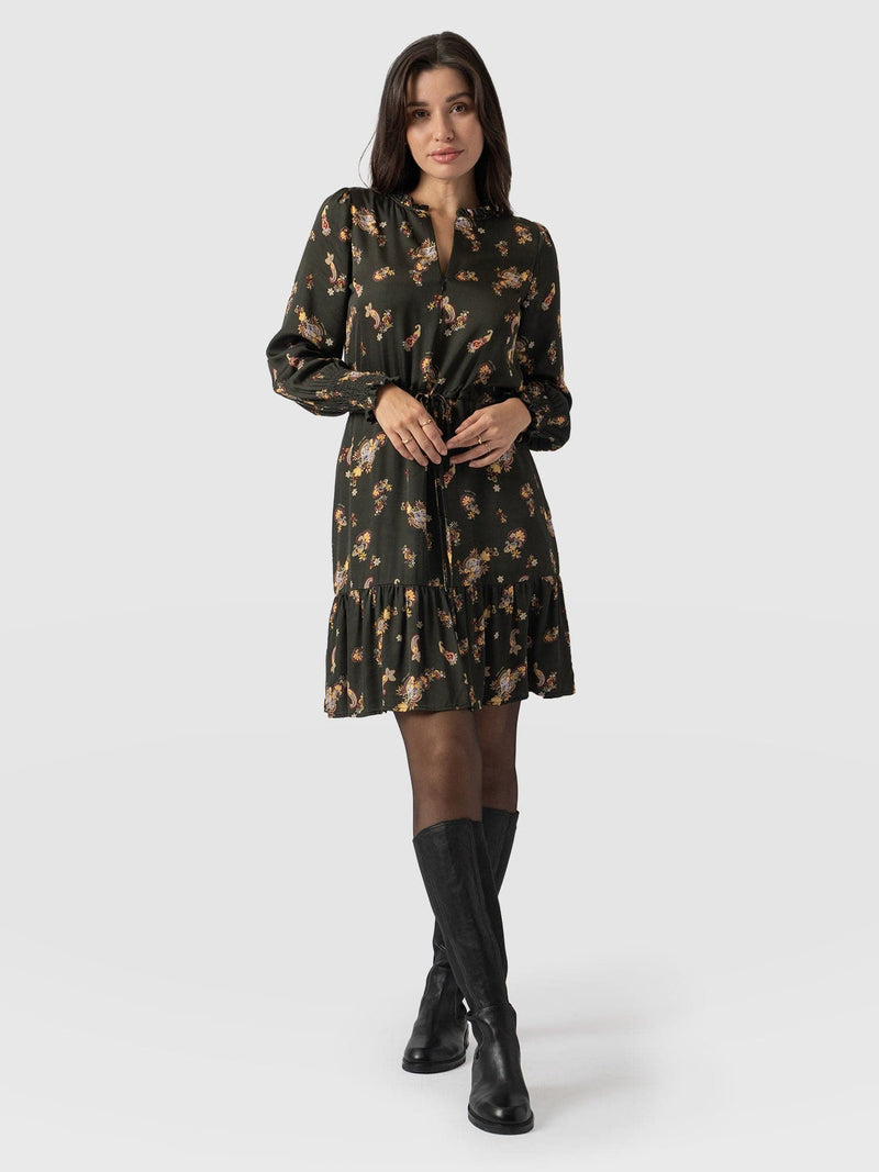 Mini Olivia Zip Up Dress - Khaki Paisley