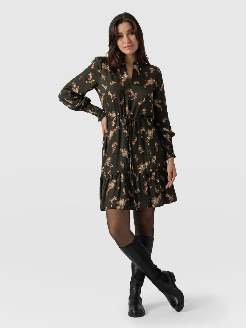 Mini Olivia Zip Up Dress - Khaki Paisley