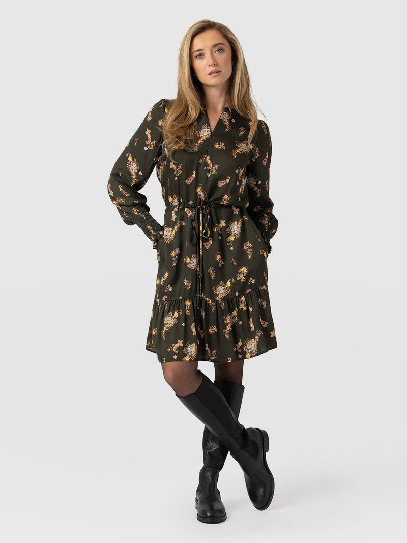 Mini Olivia Zip Up Dress - Khaki Paisley