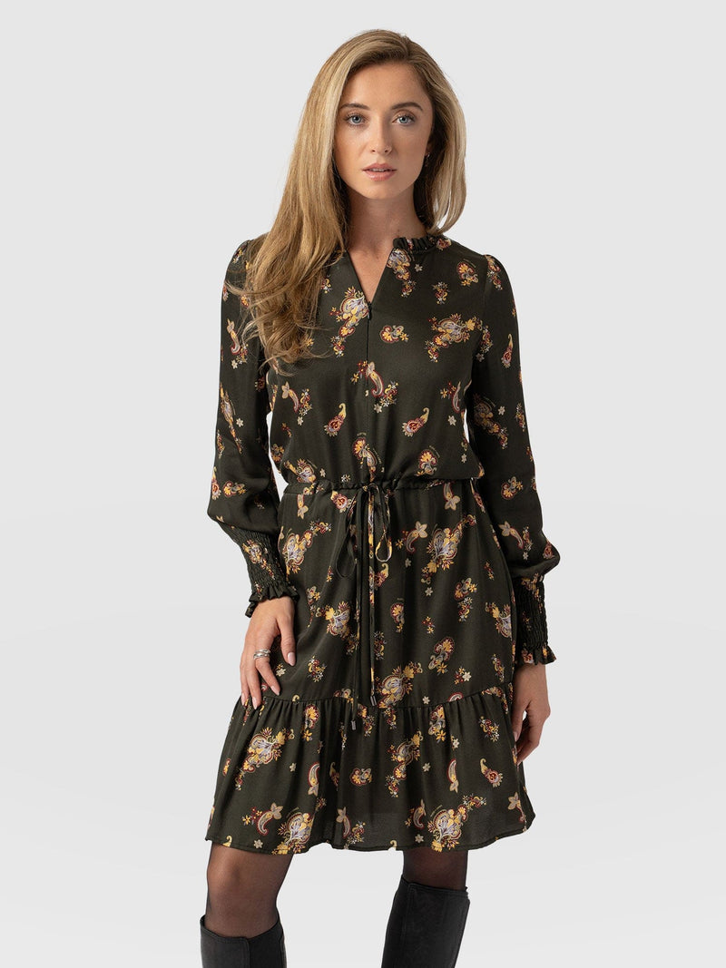 Mini Olivia Zip Up Dress - Khaki Paisley