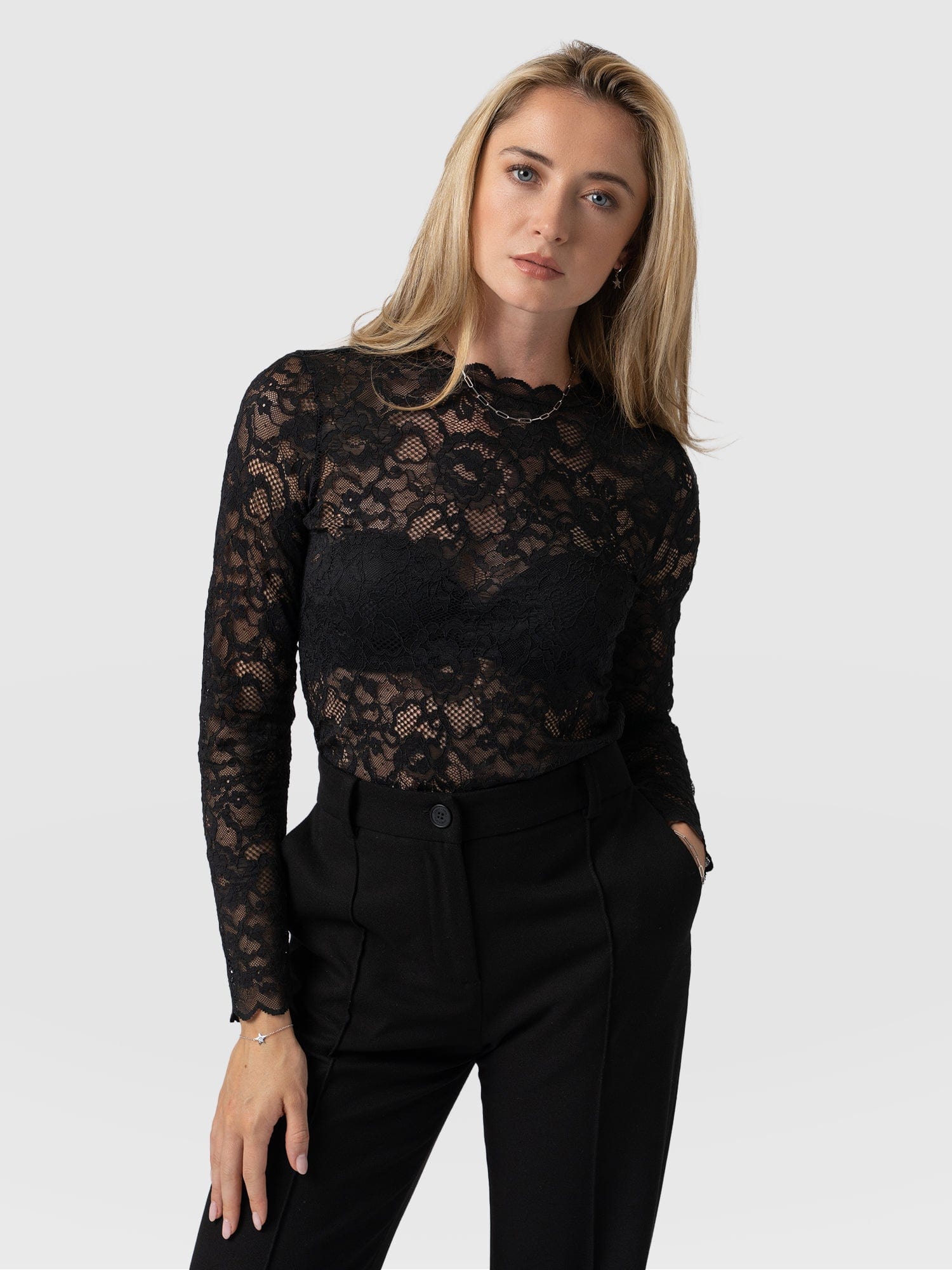 Miranda Lace Tee Black - Women's T-Shirts | Saint and Sofia® UK