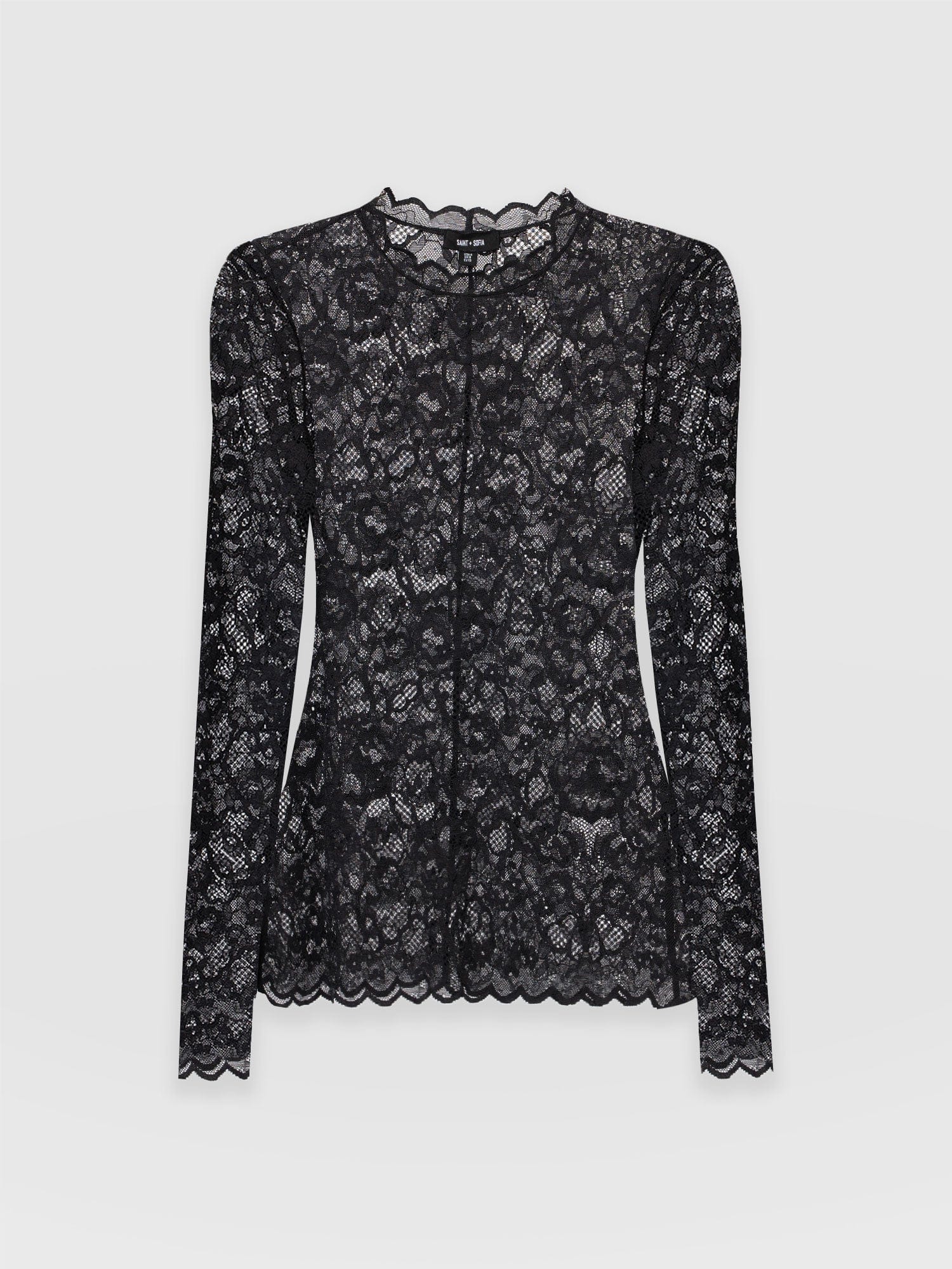 Miranda Lace Tee Black - Women's T-Shirts | Saint and Sofia® UK