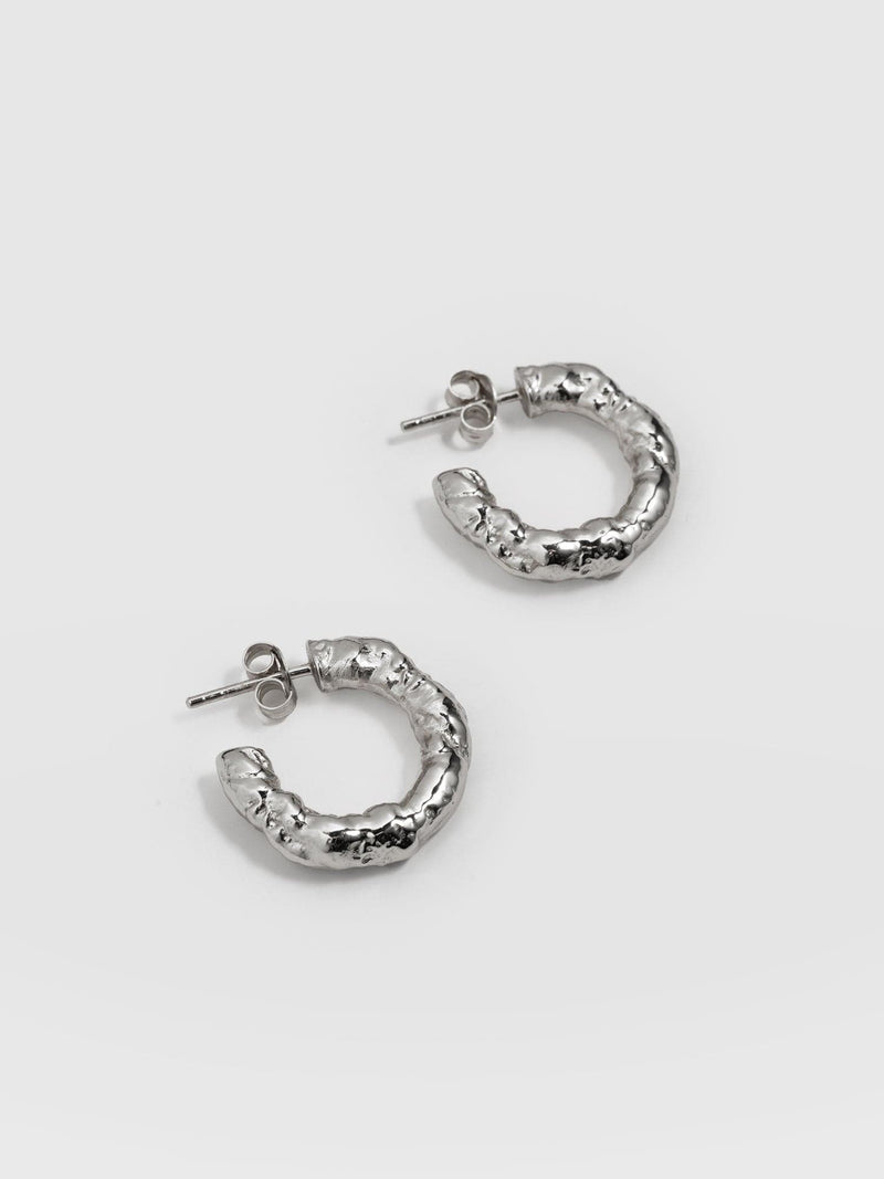 Molten Hoop Earrings - Silver