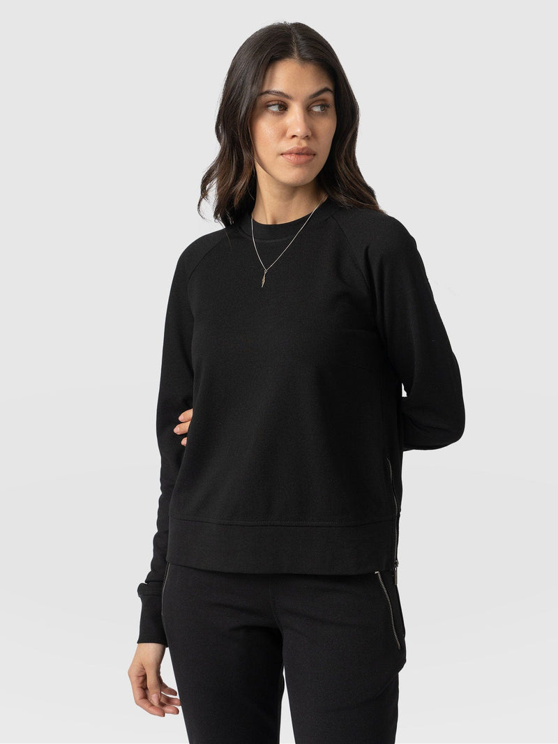 Morgan Zip Sweater - Black/Beige