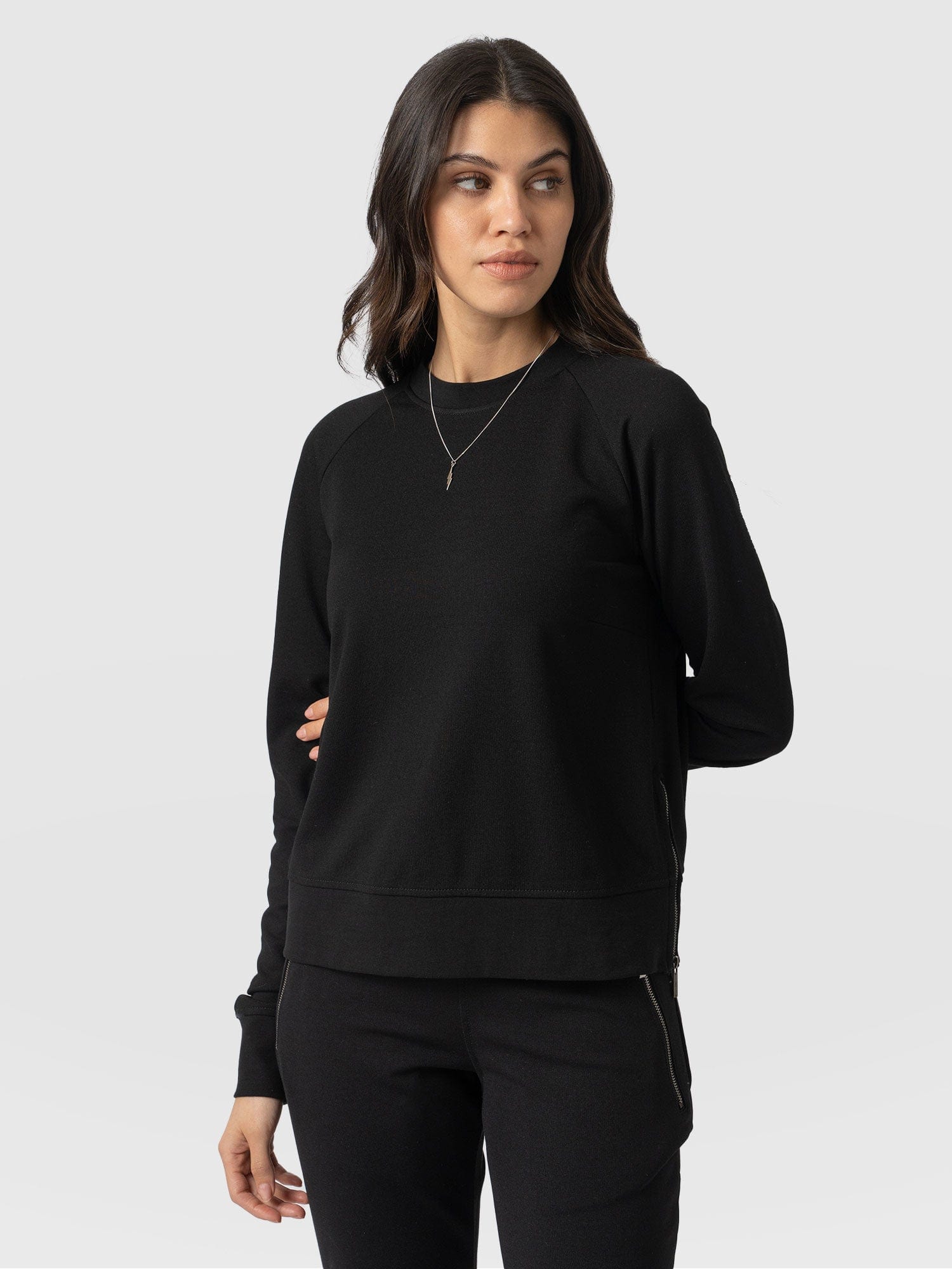 Morgan Zip Sweater Black & Beige - Women's Sweaters | Saint + Sofia® UK