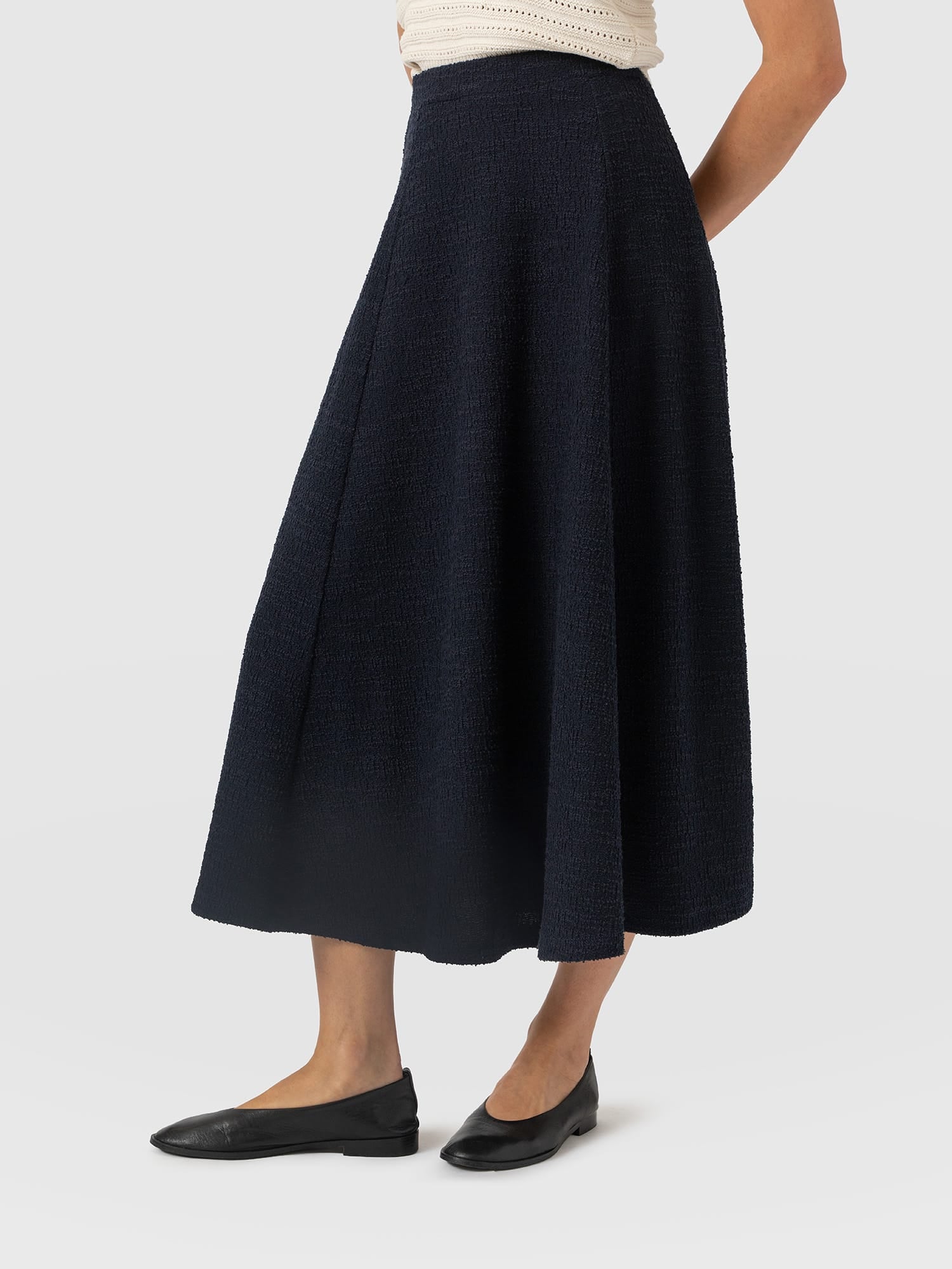 Neve Fit & Flare Skirt - Navy Boucle - Women's Skirts | Saint and Sofia® UK